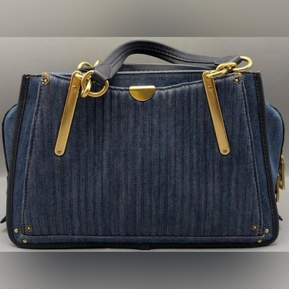 Authentic Coach Quilted Denim Leather Trim Dreamer Satchel - Picture 3 of 9